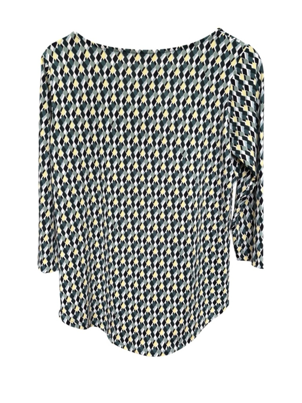 Emaline NWOT Women’s M Green/Yellow Patterned Scoop Neck 3/4 Sleeve Top - Picture 3 of 6